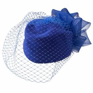 Deborah New York Vintage Royal Blue Netted Hat w/ Bow Fascinator Church Derby